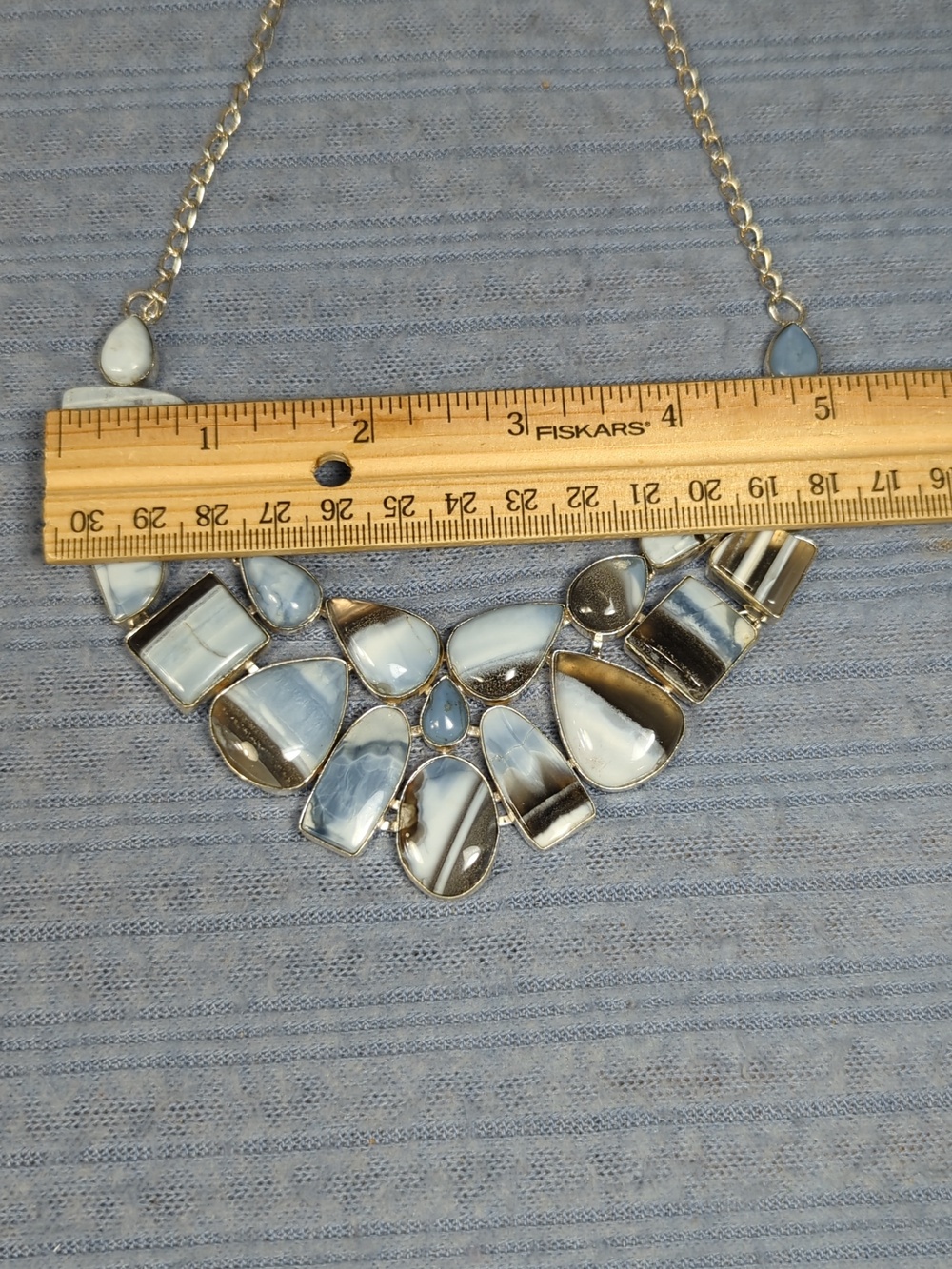 Blue Owyhee Opal Large Natural Stone Statement Necklace - Picture 6 of 7